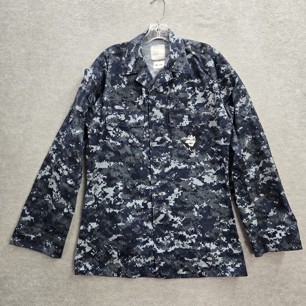 US Navy Men Button Up Shirt S Blue Digital Camo NWU Type One Ship Eagle